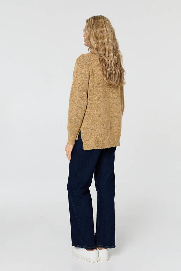 Mustard | Textured High Neck Long Sleeve Jumper