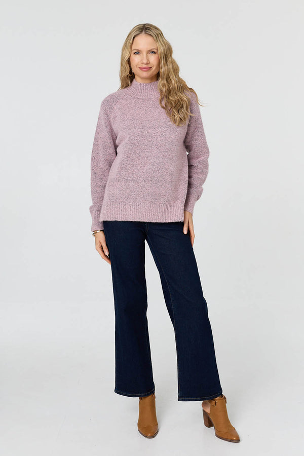 Pink | Textured High Neck Long Sleeve Jumper
