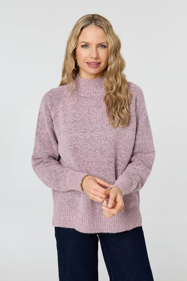 Pink | Textured High Neck Long Sleeve Jumper