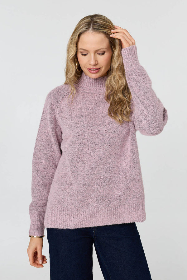 Pink | Textured High Neck Long Sleeve Jumper