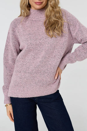 Pink | Textured High Neck Long Sleeve Jumper