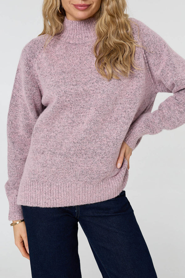Pink | Textured High Neck Long Sleeve Jumper