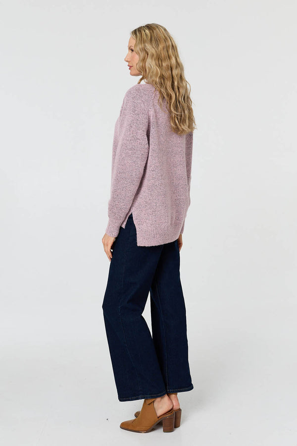 Pink | Textured High Neck Long Sleeve Jumper