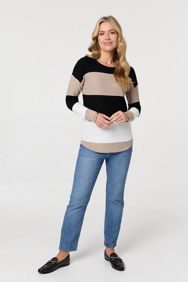 Brown | Striped Relaxed Knit Pullover