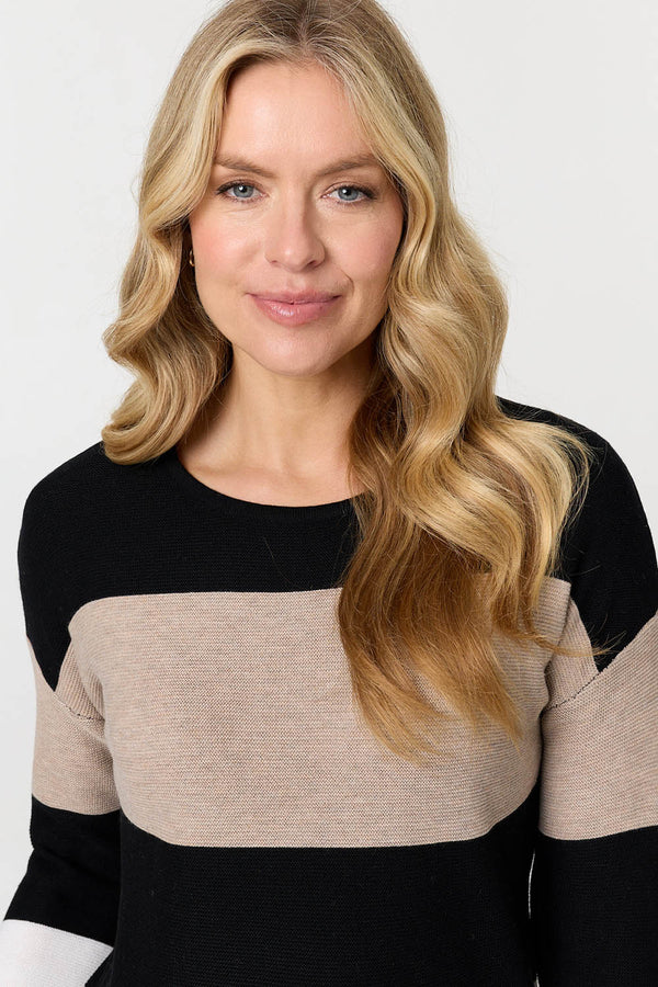 Brown | Striped Relaxed Knit Pullover