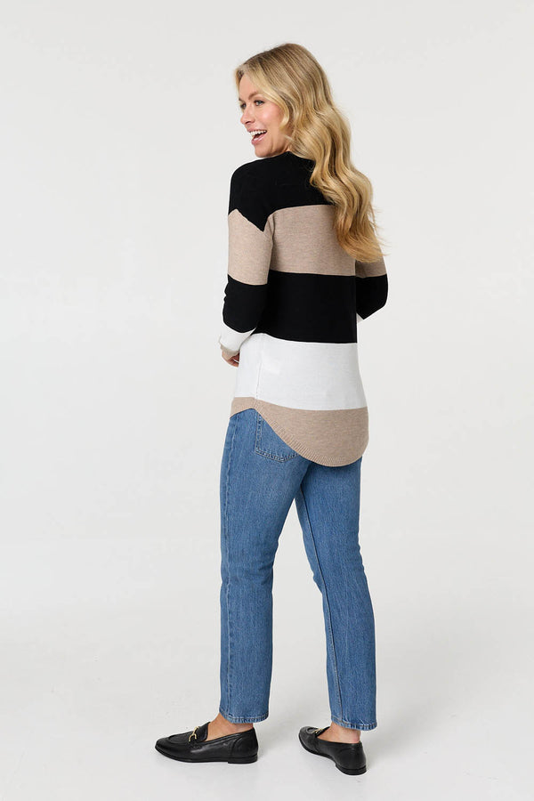 Brown | Striped Relaxed Knit Pullover