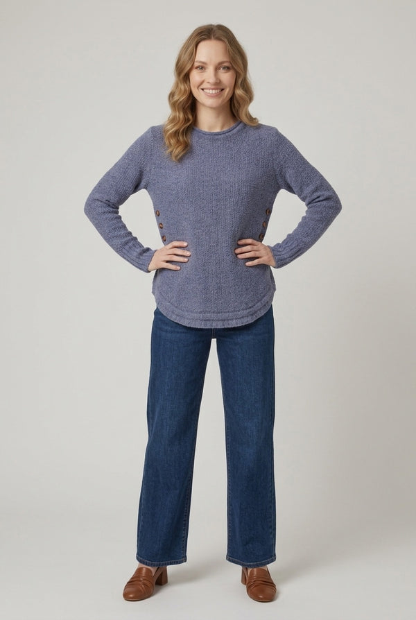 Blue | Textured Relaxed Long Sleeve Jumper