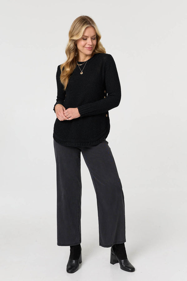 Black | Textured Relaxed Long Sleeve Jumper