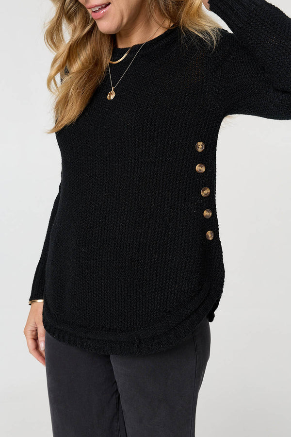 Black | Textured Relaxed Long Sleeve Jumper