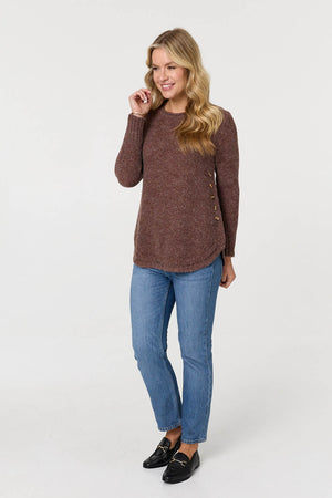 Brown | Textured Relaxed Long Sleeve Jumper