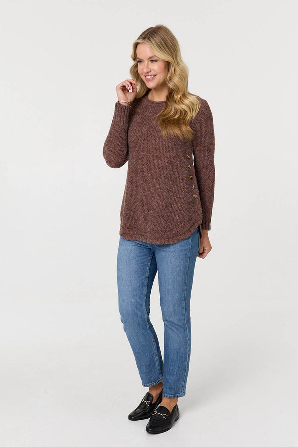 Brown | Textured Relaxed Long Sleeve Jumper