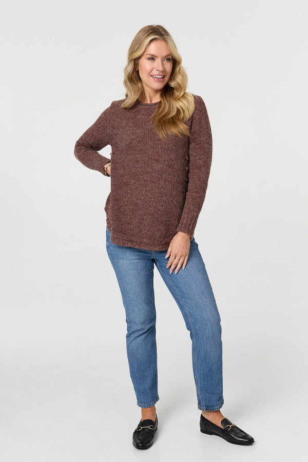 Brown | Textured Relaxed Long Sleeve Jumper