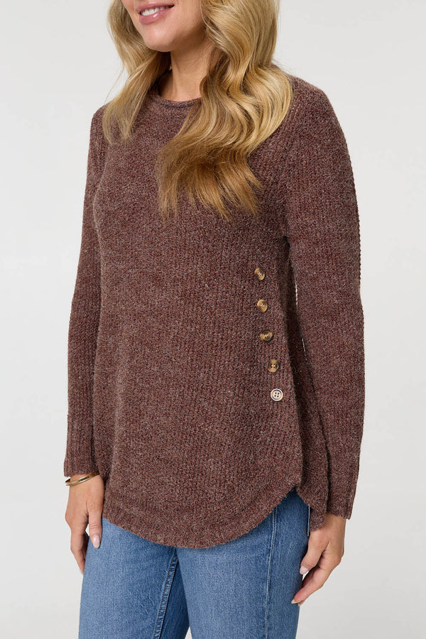 Brown | Textured Relaxed Long Sleeve Jumper