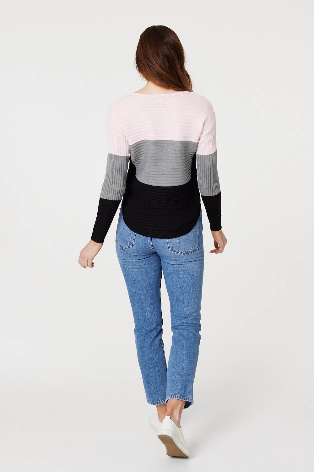 Pink | Striped Zip Front Ribbed Knit Jumper