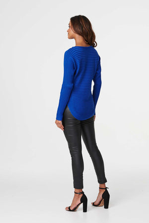 Blue | Zip Detail Ribbed Knit Pullover