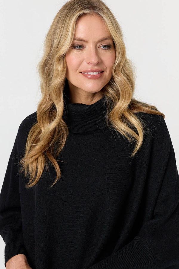 Black | Oversized Roll Neck Pullover