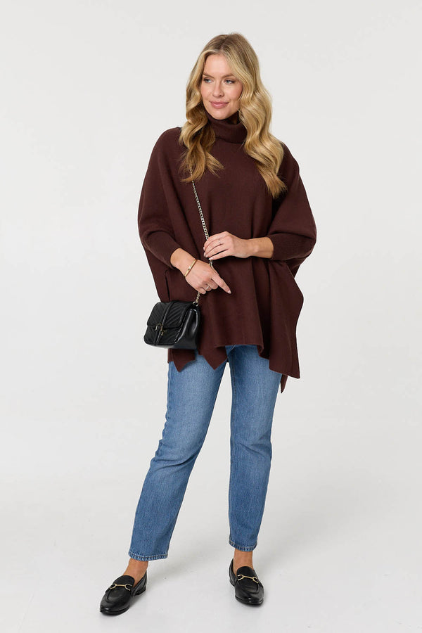 Brown | Oversized Roll Neck Pullover