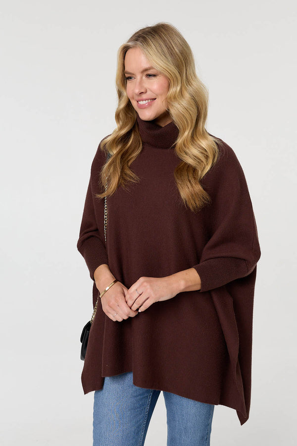 Brown | Oversized Roll Neck Pullover