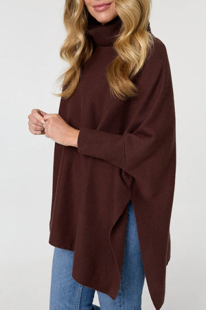 Brown | Oversized Roll Neck Pullover