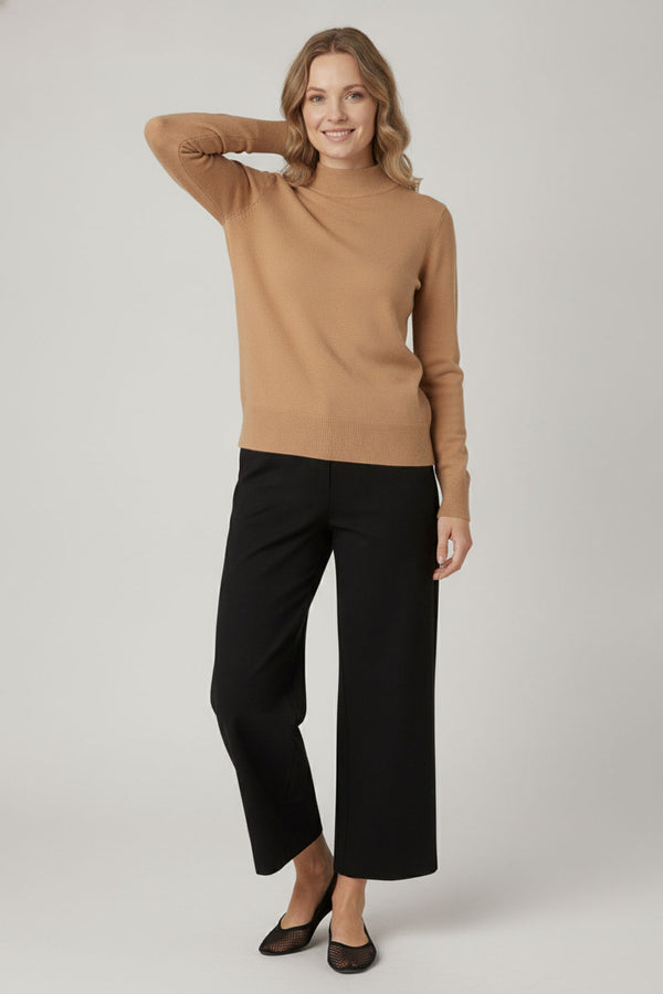 Beige | High Neck Long Sleeve Slim Fit Top