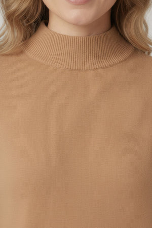 Beige | High Neck Long Sleeve Slim Fit Top