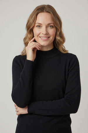 Black | High Neck Long Sleeve Slim Fit Top