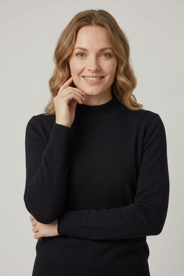 Black | High Neck Long Sleeve Slim Fit Top