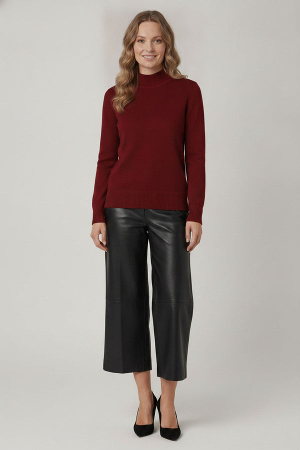 Burgundy | High Neck Long Sleeve Slim Fit Top