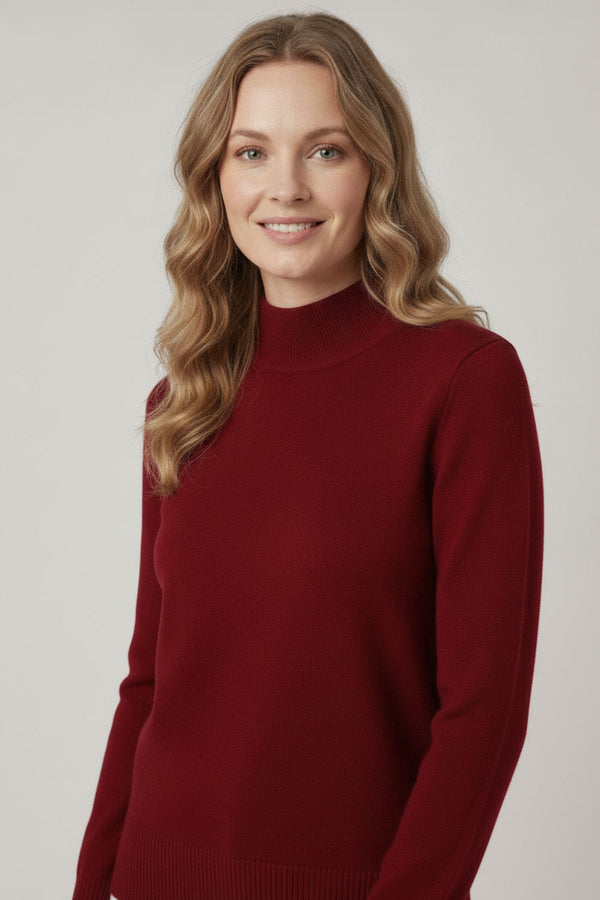 Burgundy | High Neck Long Sleeve Slim Fit Top