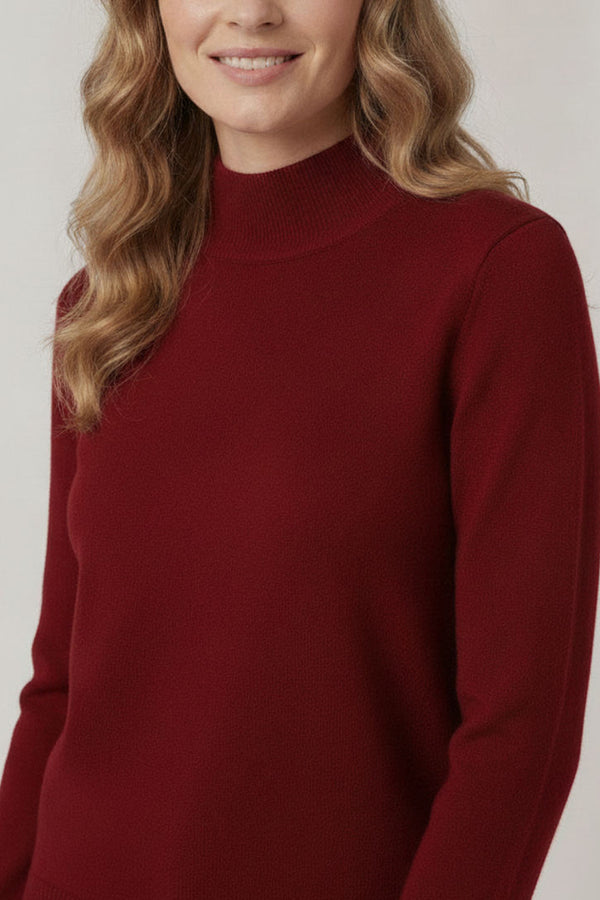 Burgundy | High Neck Long Sleeve Slim Fit Top