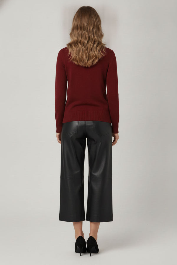Burgundy | High Neck Long Sleeve Slim Fit Top