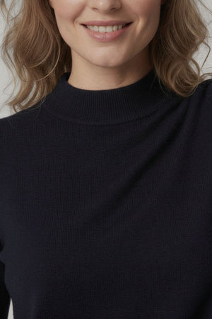 Navy | High Neck Long Sleeve Slim Fit Top