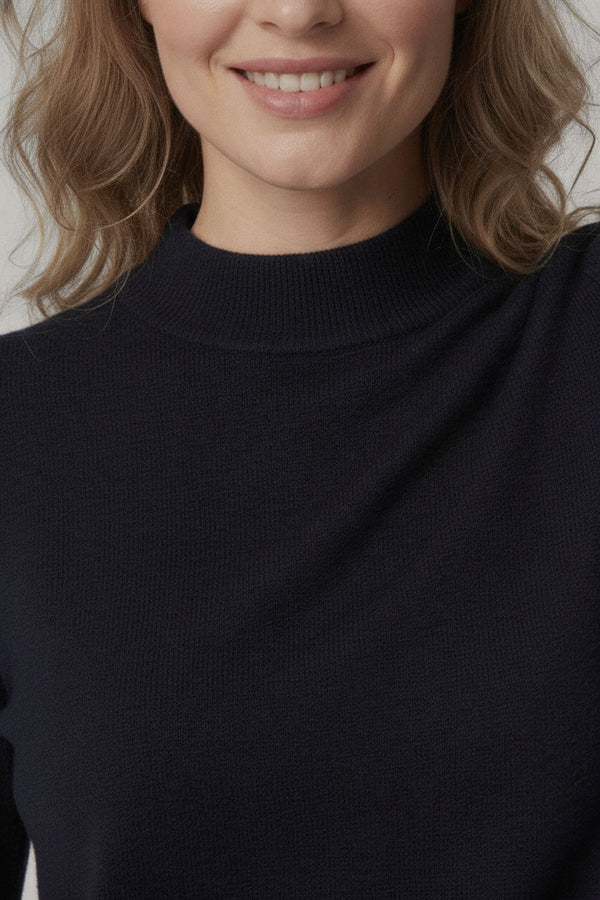 Navy | High Neck Long Sleeve Slim Fit Top