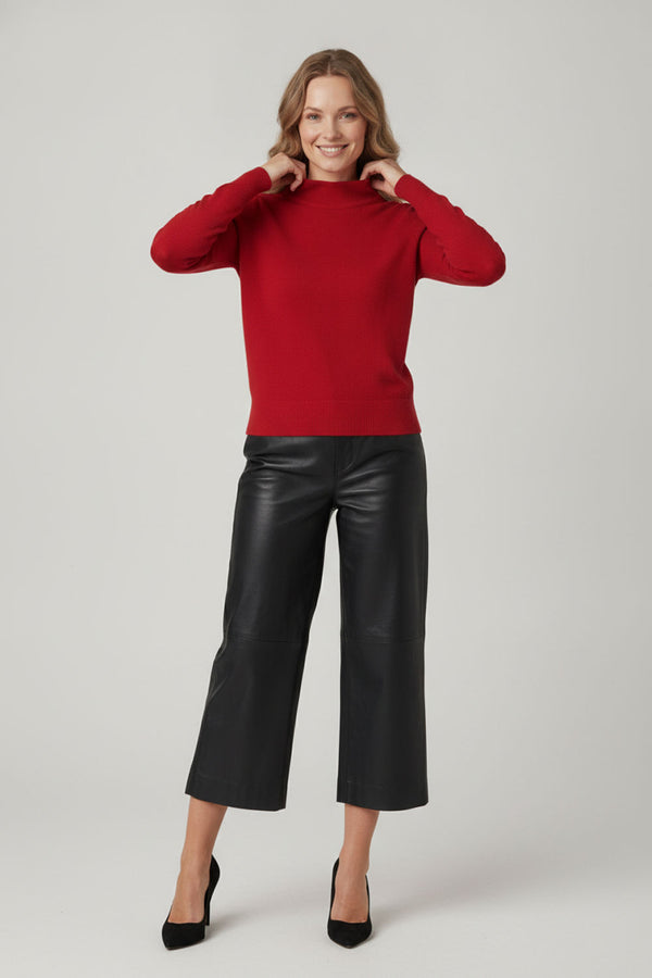 Red | High Neck Long Sleeve Slim Fit Top