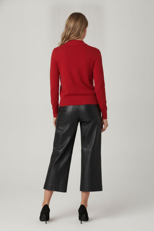 Red | High Neck Long Sleeve Slim Fit Top