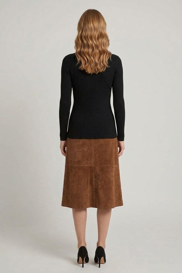 Black | Striped Texture High Neck Slim Knit Top