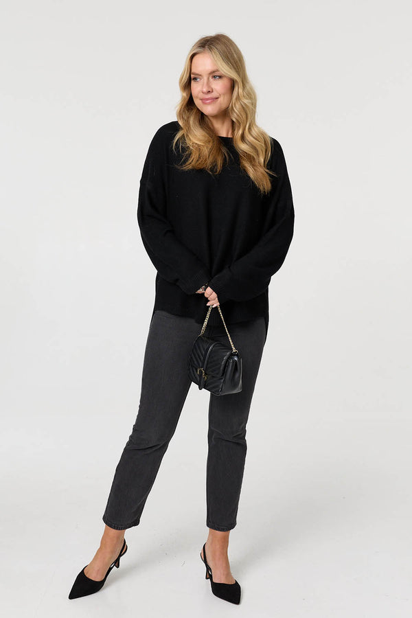 Black | Textured Batwing Long Sleeve Jumper
