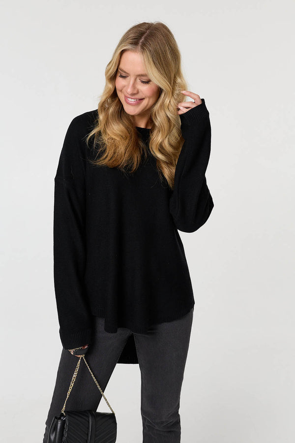 Black | Textured Batwing Long Sleeve Jumper