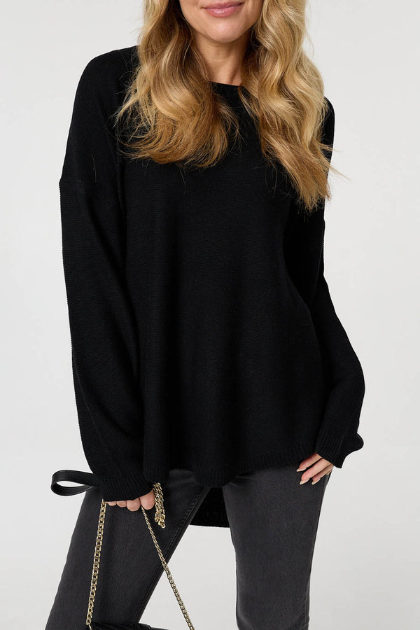 Black | Textured Batwing Long Sleeve Jumper