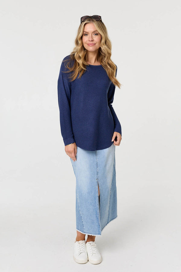 Blue | Textured Batwing Long Sleeve Jumper