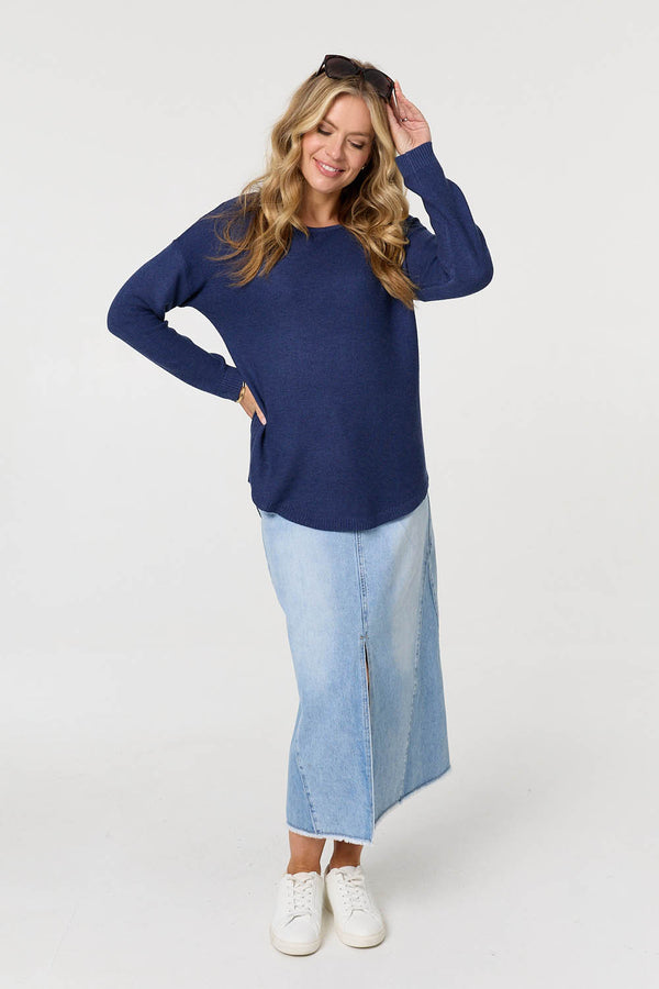 Blue | Textured Batwing Long Sleeve Jumper