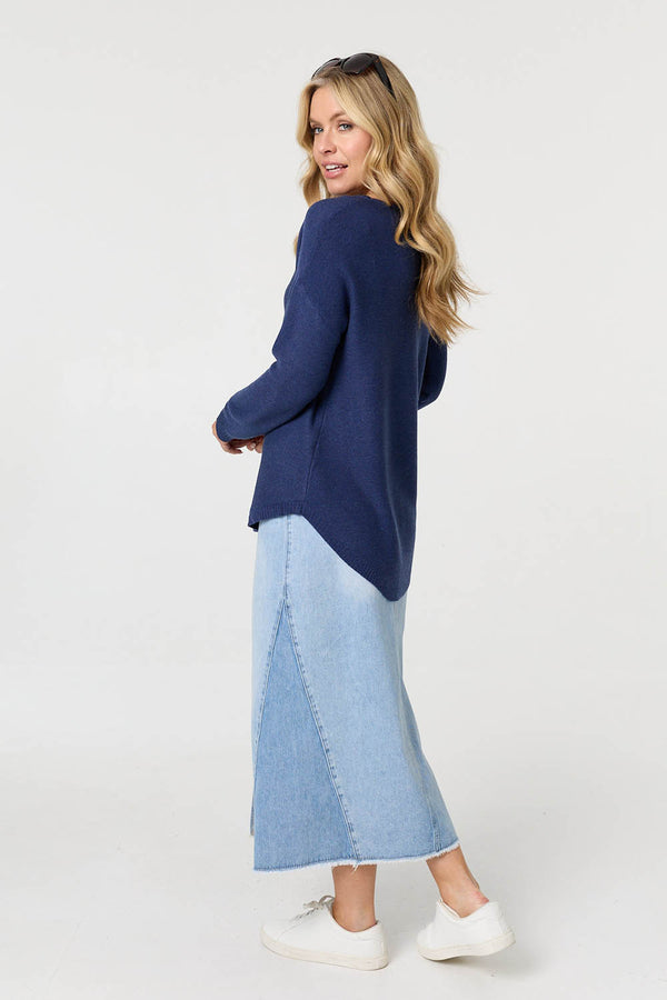 Blue | Textured Batwing Long Sleeve Jumper