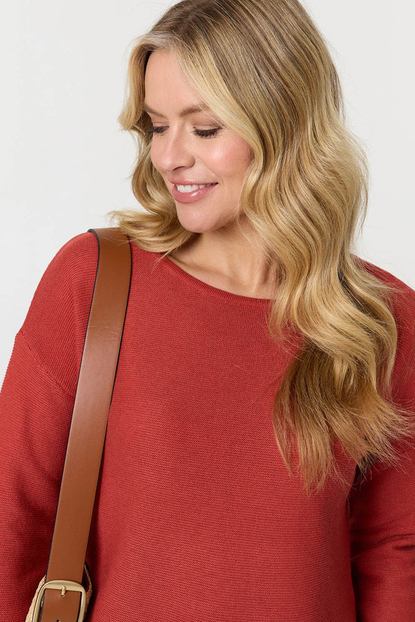 Brown | Textured Batwing Long Sleeve Jumper