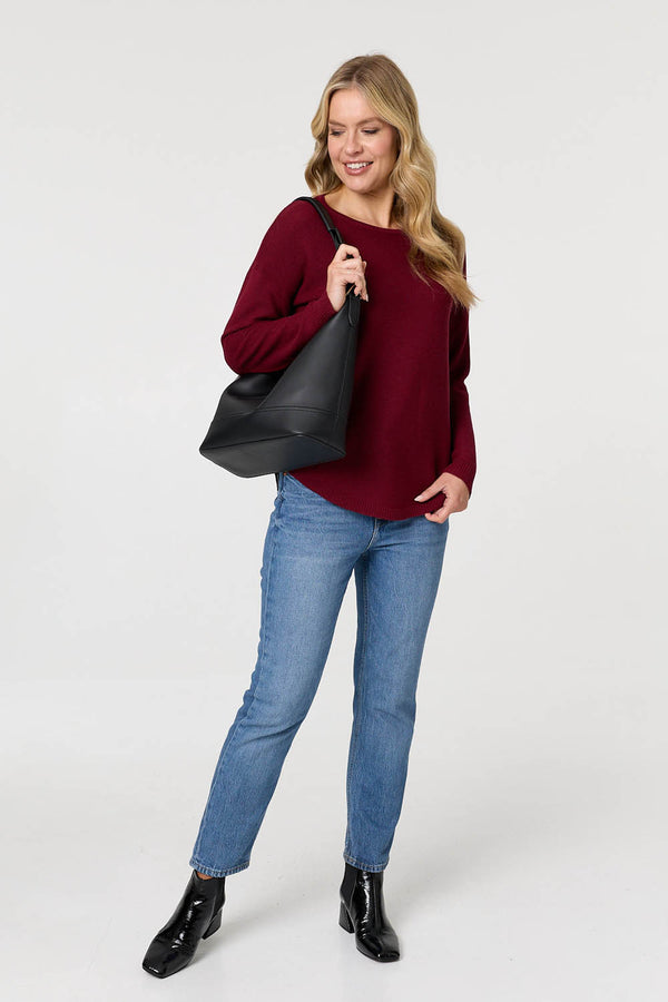 Burgundy | Textured Batwing Long Sleeve Jumper