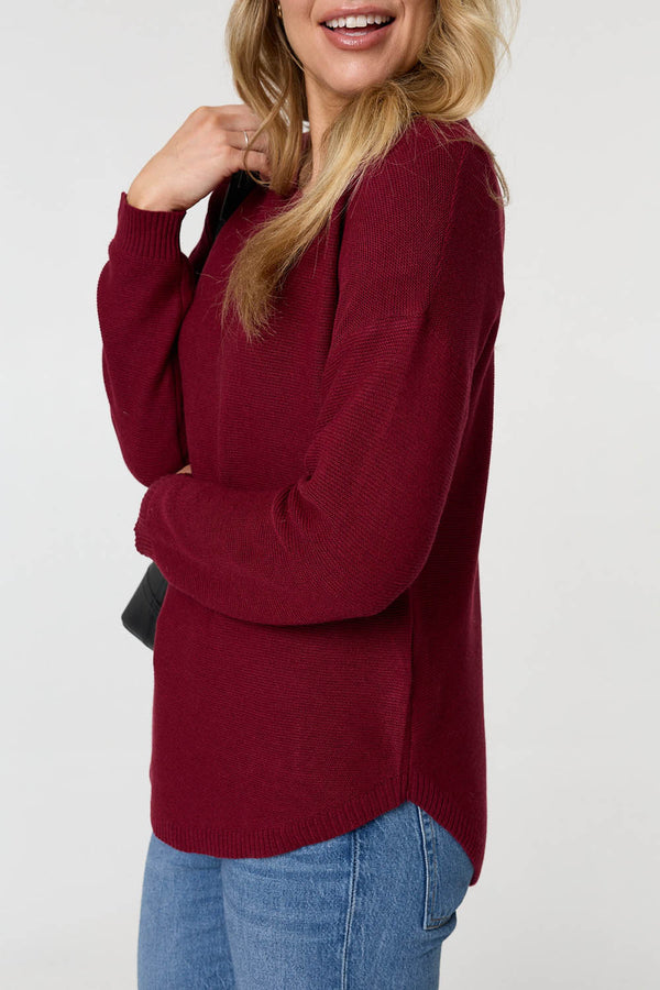 Burgundy | Textured Batwing Long Sleeve Jumper