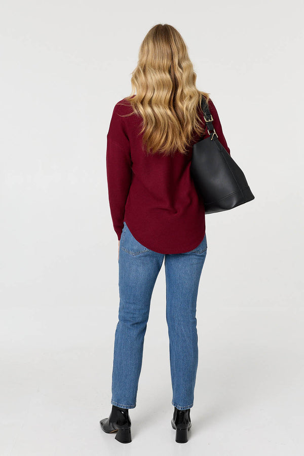 Burgundy | Textured Batwing Long Sleeve Jumper