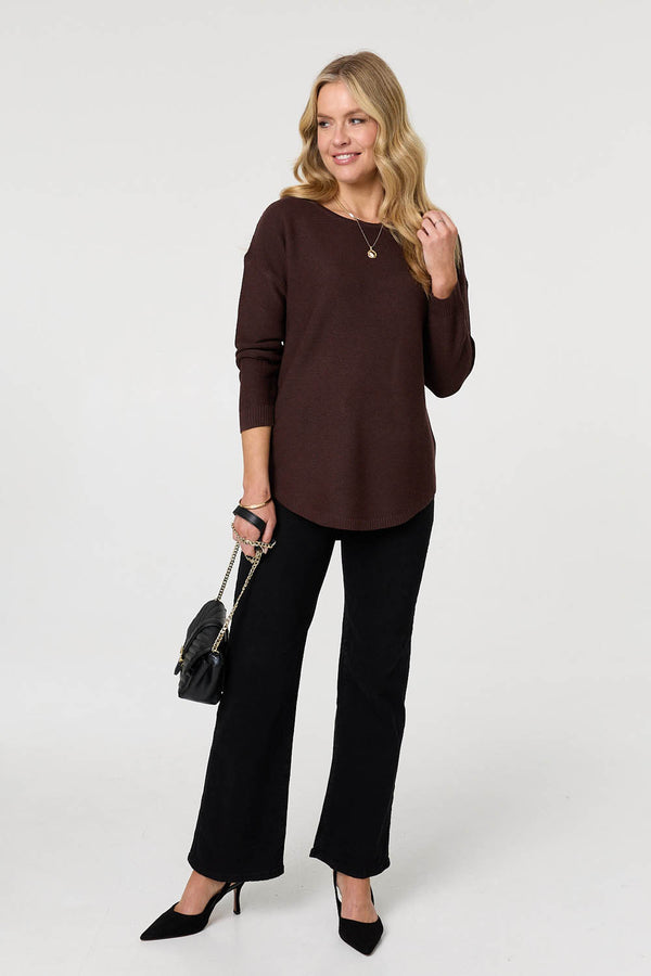 Chocolate | Textured Batwing Long Sleeve Jumper
