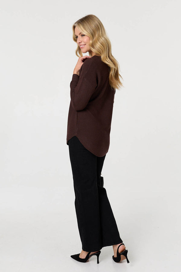 Chocolate | Textured Batwing Long Sleeve Jumper