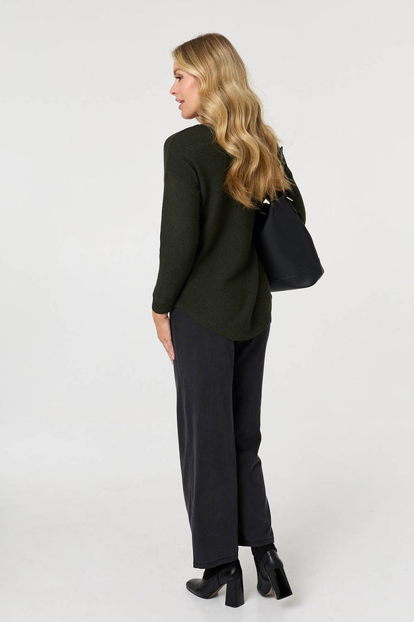 Khaki | Textured Batwing Long Sleeve Jumper