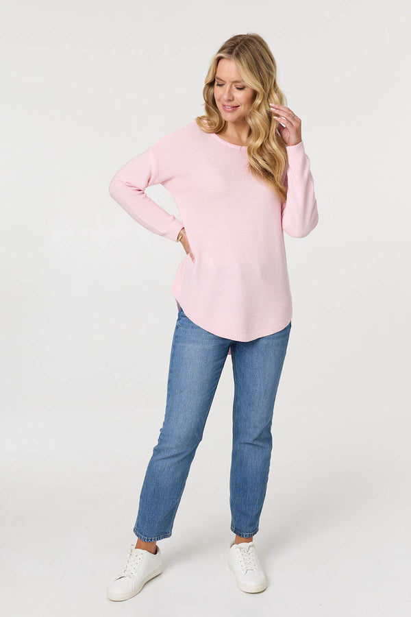 Pink | Textured Batwing Long Sleeve Jumper